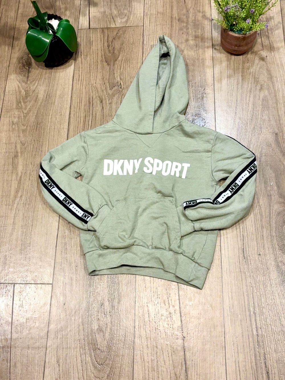 Dkny Sage Green DKNY Sport Pullover Hoodie with Logo Tape